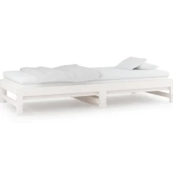 vidaXL Slaapbank uitschuifbaar massief grenenhout wit 2x(90x200) cm