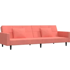 vidaXL Slaapbank 2-zits met 2 kussens fluweel roze