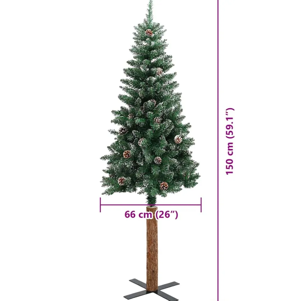 vidaXL Slanke Kerstboom Groen 150 cm PVC en massief dennenhout