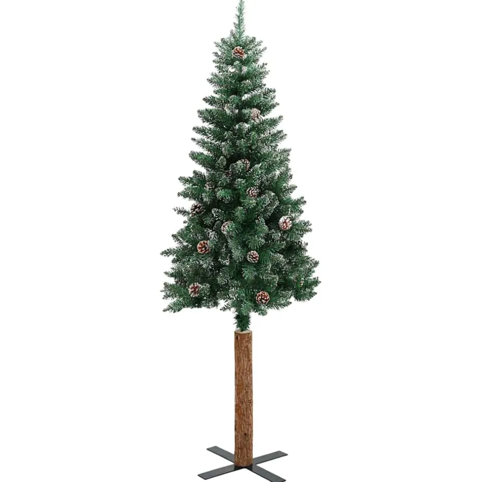 vidaXL Slanke Kerstboom Groen 150 cm PVC en massief dennenhout