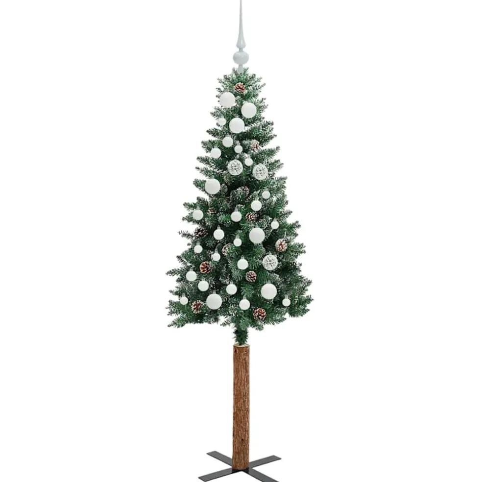 vidaXL Slanke Kerstboom Groen 150 cm PVC en massief dennenhout