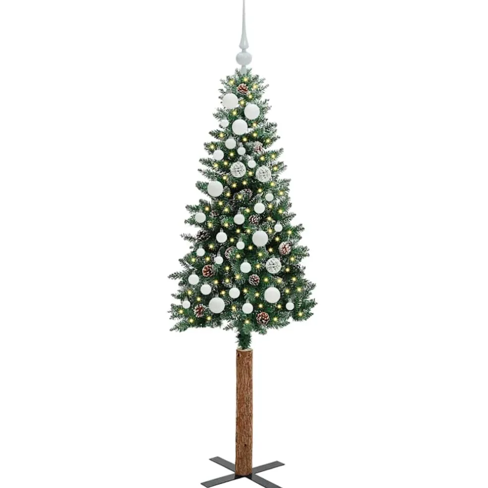 vidaXL Slanke Kerstboom Groen 150 cm PVC en massief dennenhout