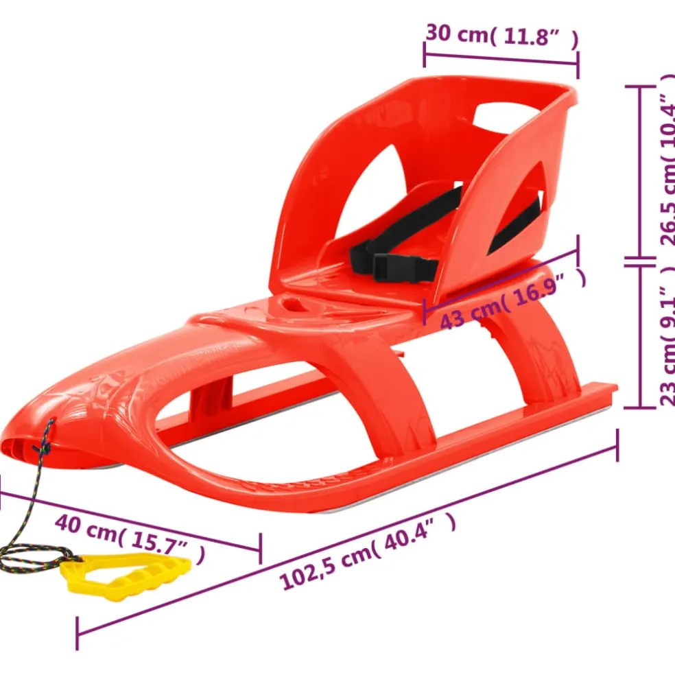 vidaXL Slee met zitje 102,5x40x23 cm polypropeen rood
