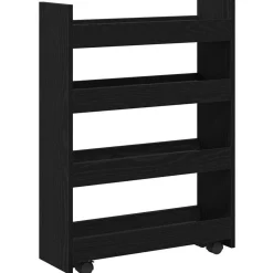 vidaXL Smalle Opbergtrolley Zwart Eiken 60 x 20 x 82 cm Bewerkt hout