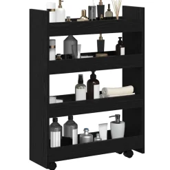 vidaXL Smalle Opbergtrolley Zwart Eiken 60 x 20 x 82 cm Bewerkt hout