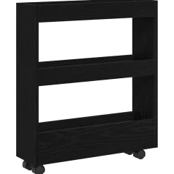 vidaXL Smalle Opbergtrolley Zwart Eiken 60 x 18 x 70 cm Bewerkt hout