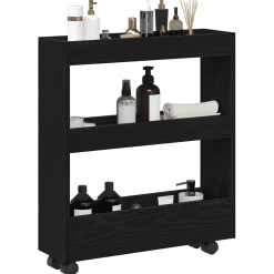vidaXL Smalle Opbergtrolley Zwart Eiken 60 x 18 x 70 cm Bewerkt hout