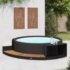 vidaXL Spa-ombouw poly rattan en acaciahout zwart