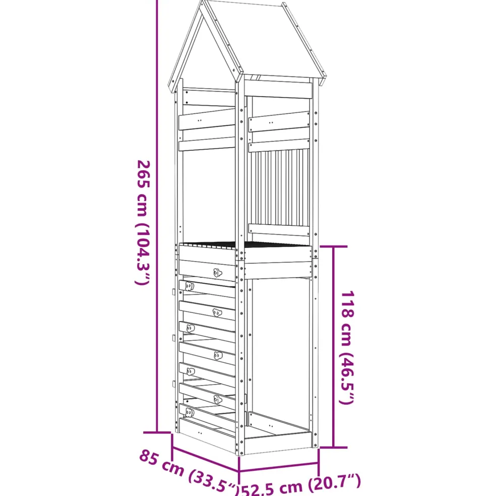 vidaXL Speeltoren Bruin 52,5 x 85 x 265 cm Massief geïmpregneerd hout