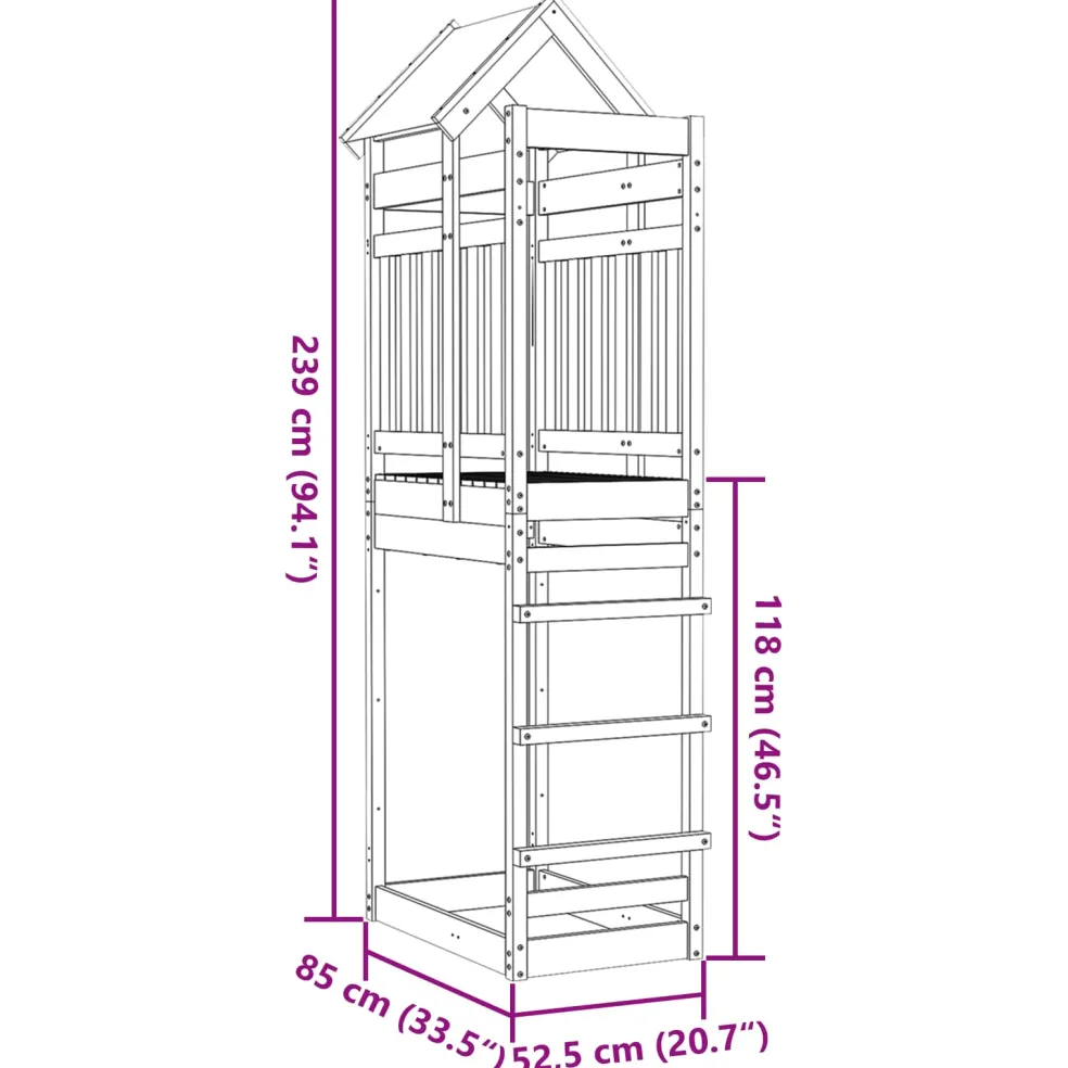 vidaXL Speeltoren Bruin 52,5 x 85 x 239 cm Massief geïmpregneerd hout