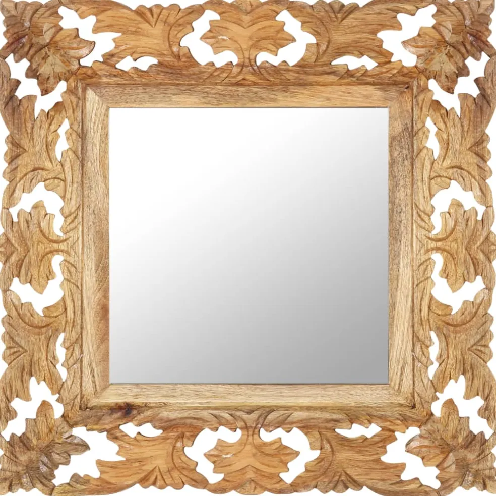 vidaXL Spiegel handgesneden 50x50 cm massief mangohout bruin