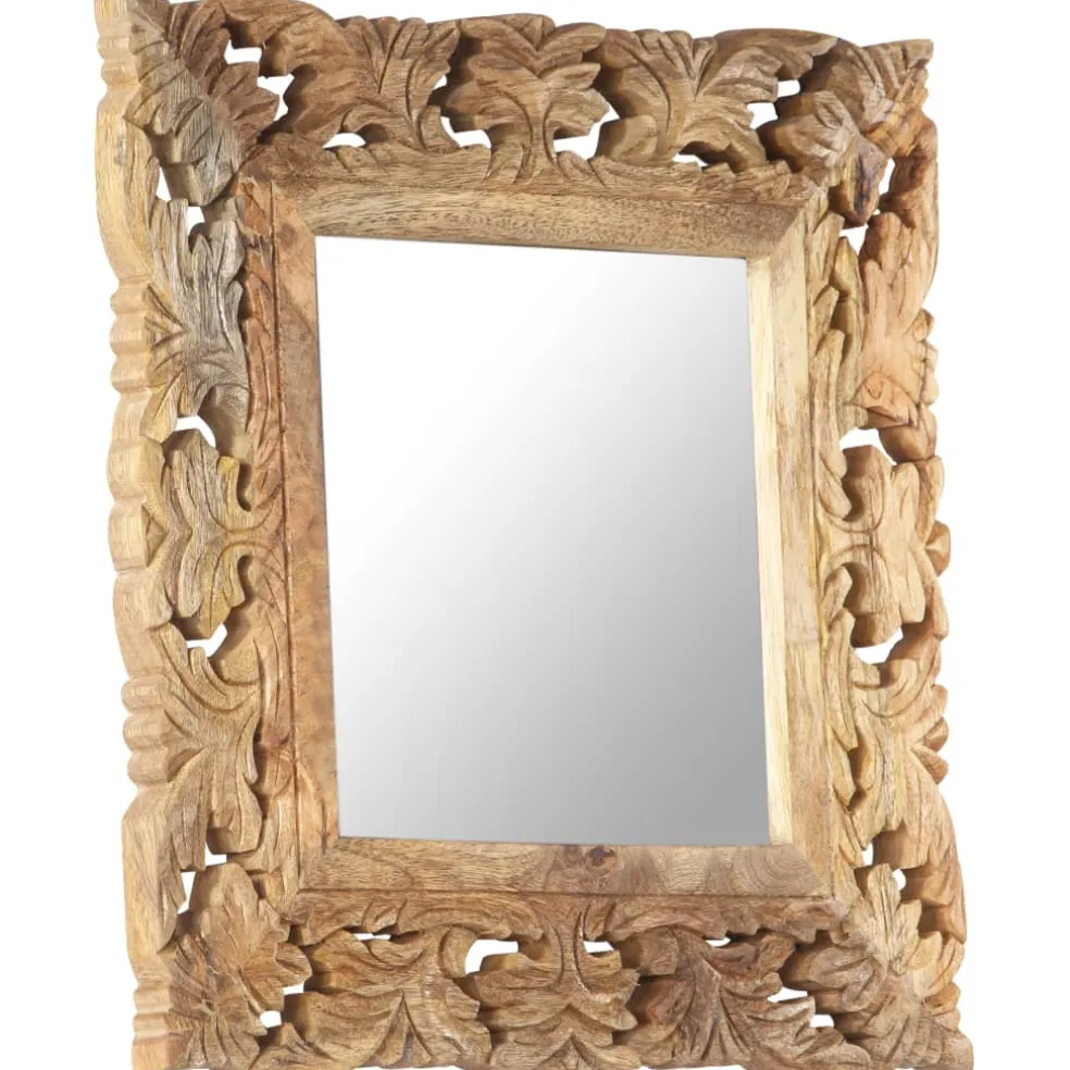 vidaXL Spiegel handgesneden 50x50 cm massief mangohout bruin