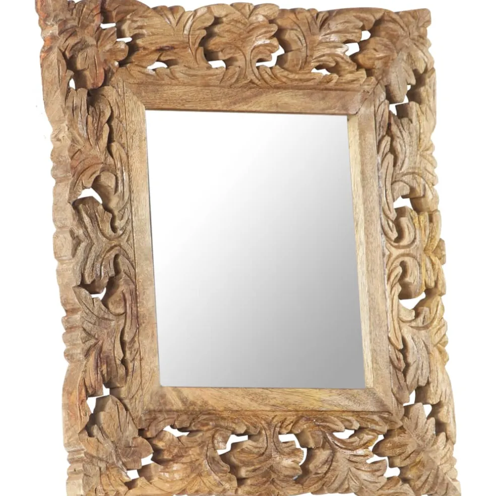 vidaXL Spiegel handgesneden 50x50 cm massief mangohout bruin