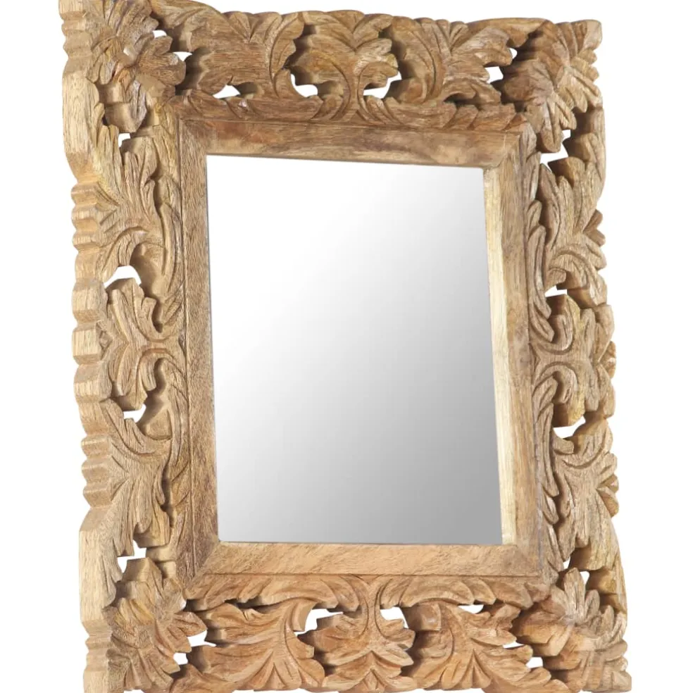 vidaXL Spiegel handgesneden 50x50 cm massief mangohout bruin