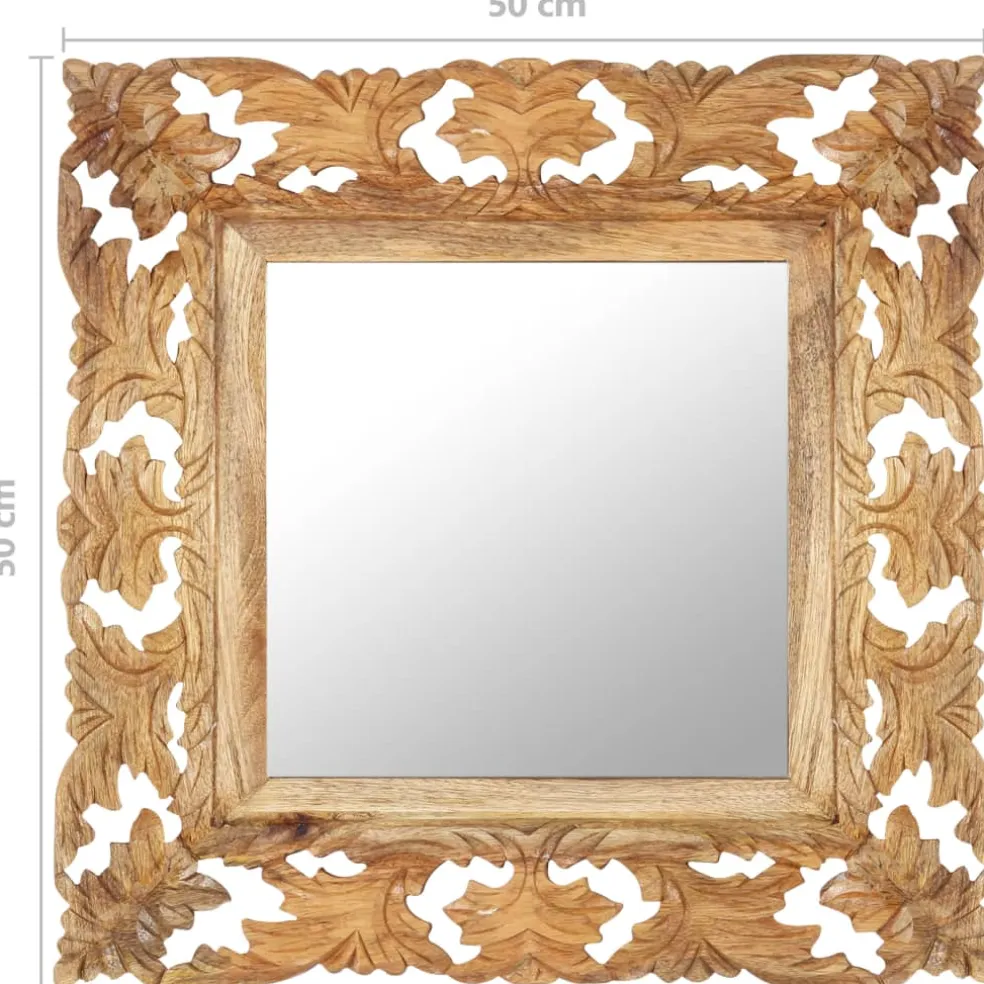 vidaXL Spiegel handgesneden 50x50 cm massief mangohout bruin