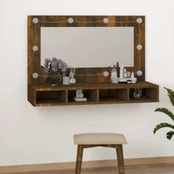 vidaXL Spiegelkast met LED-verlichting 90x31,5x62 cm gerookt eiken
