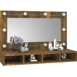 vidaXL Spiegelkast met LED-verlichting 90x31,5x62 cm gerookt eiken