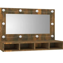 vidaXL Spiegelkast met LED-verlichting 90x31,5x62 cm gerookt eiken