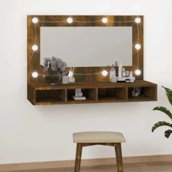 vidaXL Spiegelkast met LED-verlichting 90x31,5x62 cm gerookt eiken