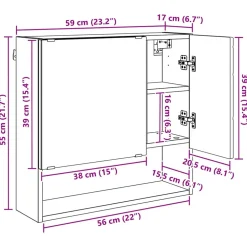 vidaXL Spiegelkast Sonoma Eiken 59 x 17 x 55 cm Bewerkt hout