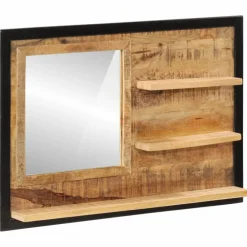 vidaXL Spiegel met schappen 80x8x55 cm glas en massief mangohout