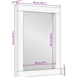 vidaXL Spiegel Rechthoekig Bruin en Zilver 50 x 2,5 x 70 cm