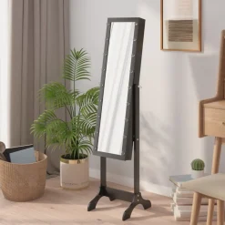 vidaXL Spiegel vrijstaand met LED's 34x37x146 cm zwart