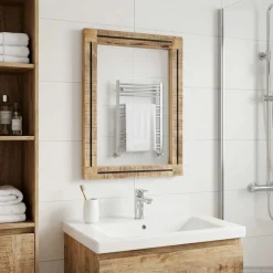 vidaXL Spiegel Wandgemonteerd Bruin en zwart 70 x 50 x 3 cm Glas