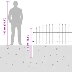 vidaXL Spike Fence ASTEN 200 x 110 cm Gepoedercoat staal Zwart