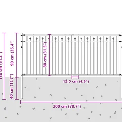 vidaXL Spike Hek BAARLO 200 x 130 cm Gepoedercoat staal Zwart