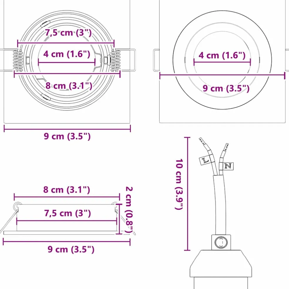 vidaXL Spotje 6 st zilver 9 x 9 x 2 cm Aluminium