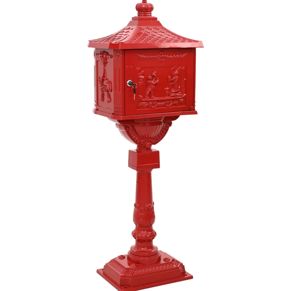 vidaXL Staande brievenbus Rood 42,5 x 29,5 x 117 cm Gegoten aluminium