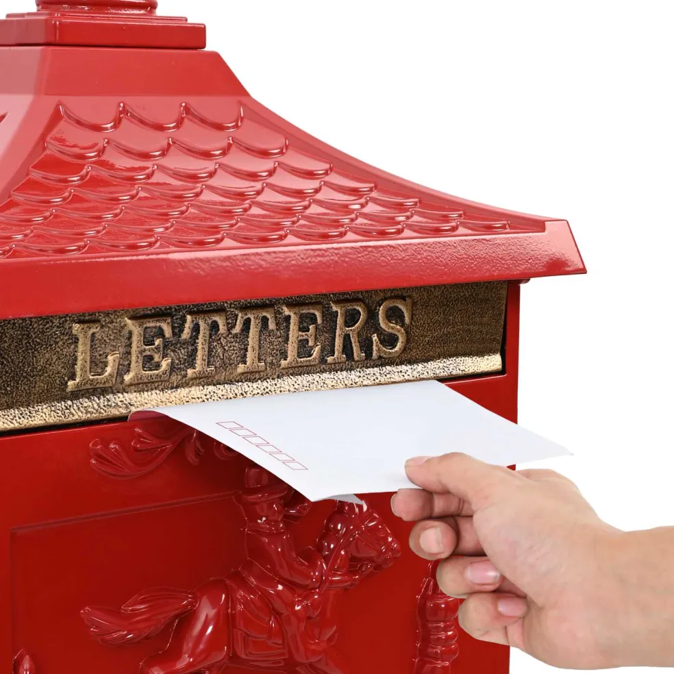 vidaXL Staande brievenbus Rood 42,5 x 29,5 x 117 cm Gegoten aluminium