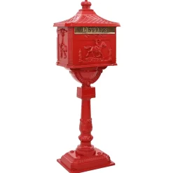 vidaXL Staande brievenbus Rood 42,5 x 29,5 x 117 cm Gegoten aluminium
