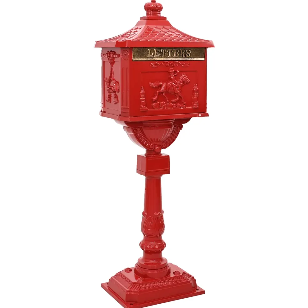 vidaXL Staande brievenbus Rood 42,5 x 29,5 x 117 cm Gegoten aluminium