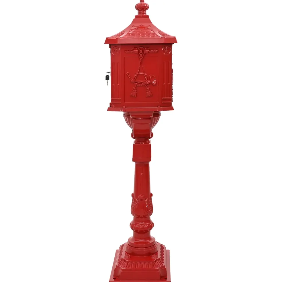 vidaXL Staande brievenbus Rood 42,5 x 29,5 x 117 cm Gegoten aluminium