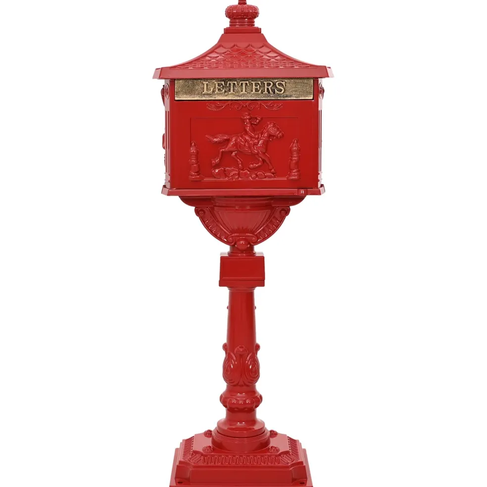 vidaXL Staande brievenbus Rood 42,5 x 29,5 x 117 cm Gegoten aluminium