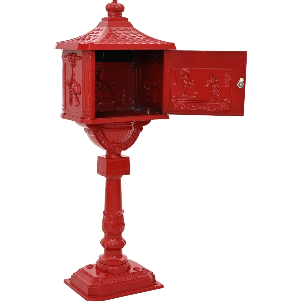vidaXL Staande brievenbus Rood 42,5 x 29,5 x 117 cm Gegoten aluminium