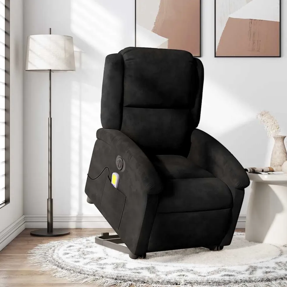 vidaXL Sta-op-massagestoel elektrisch verstelbaar fluweel zwart