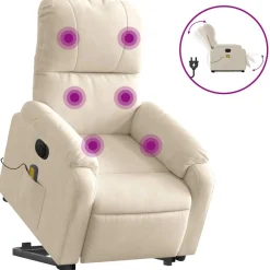 vidaXL Sta-op-massagestoel elektrisch verstelbaar microvezelstof beige