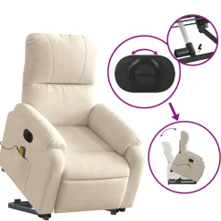 vidaXL Sta-op-massagestoel elektrisch verstelbaar microvezelstof beige