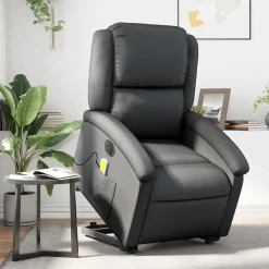 vidaXL Sta-op-massagestoel elektrisch echt leer zwart