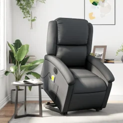 vidaXL Sta-op-massagestoel elektrisch echt leer zwart