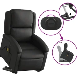 vidaXL Sta-op-massagestoel elektrisch echt leer zwart