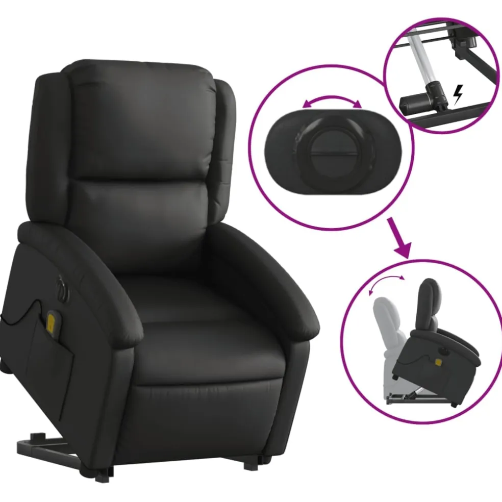 vidaXL Sta-op-massagestoel elektrisch echt leer zwart