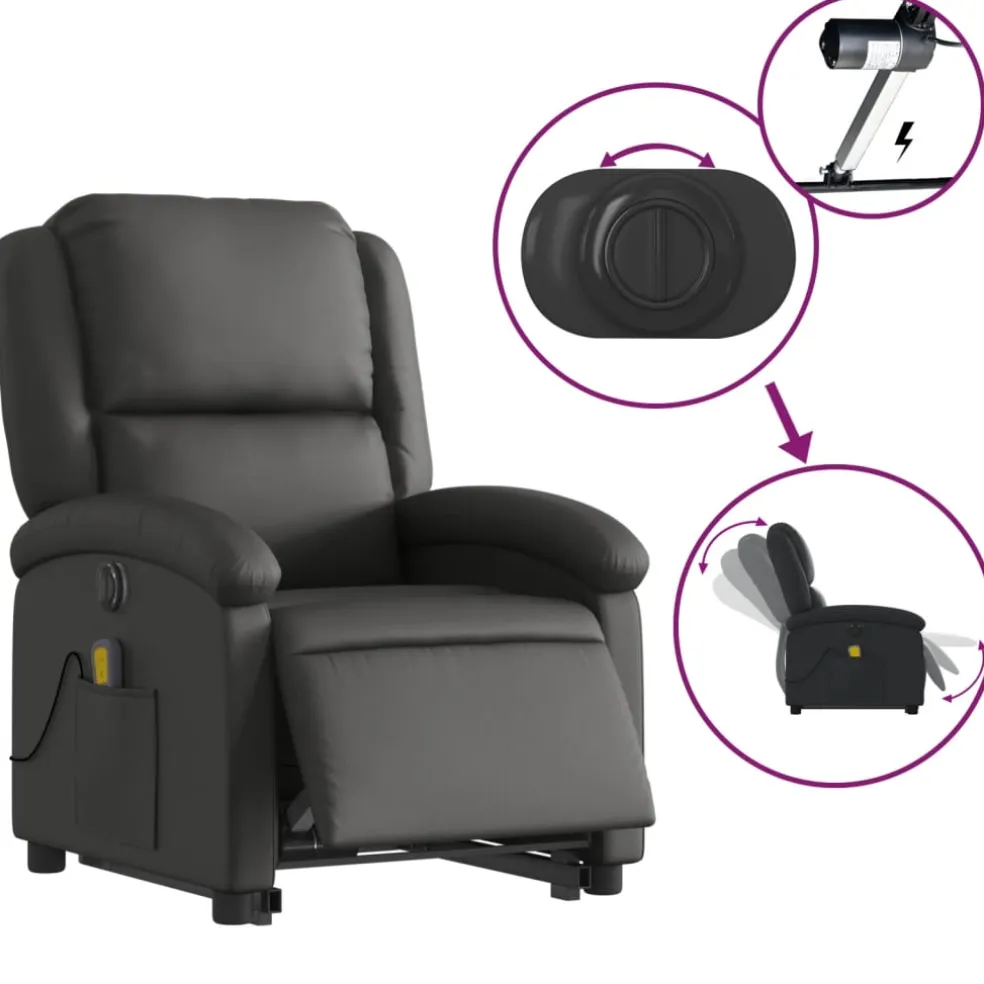 vidaXL Sta-op-massagestoel elektrisch echt leer zwart