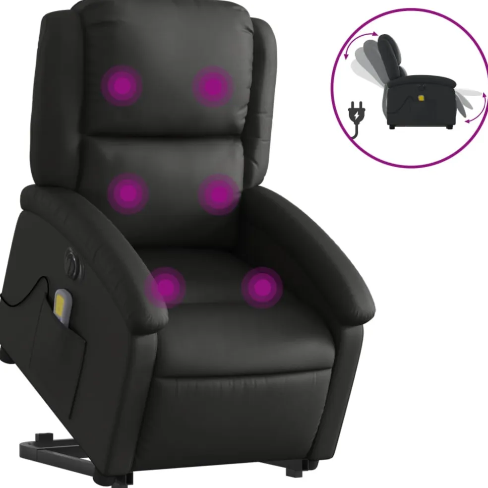 vidaXL Sta-op-massagestoel elektrisch echt leer zwart
