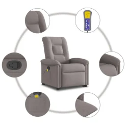 vidaXL Sta-op-massagestoel verstelbaar stof taupe