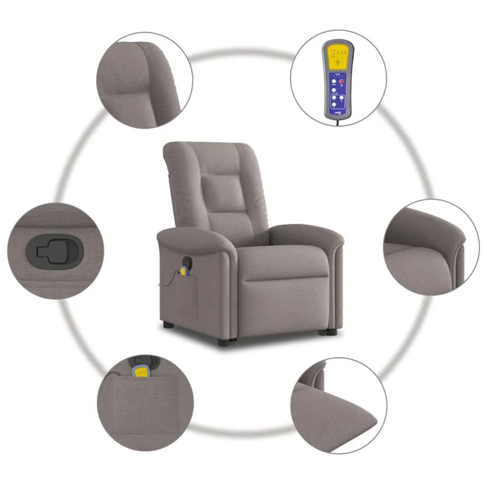 vidaXL Sta-op-massagestoel verstelbaar stof taupe