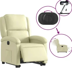 vidaXL Sta-op-stoel elektrisch echt leer crèmekleurig